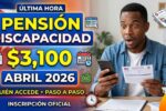 Pensión Discapacidad $3,100 abril 2026, quién accede y cómo inscribirse paso a paso