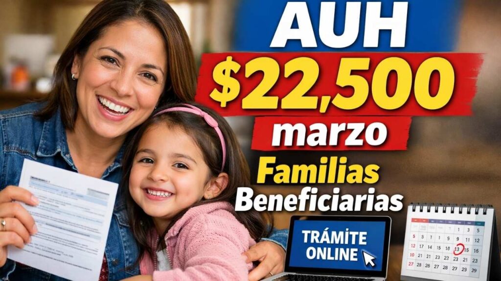 AUH $22,500 marzo familias beneficiarias, trámite online y calendario de pago oficial
