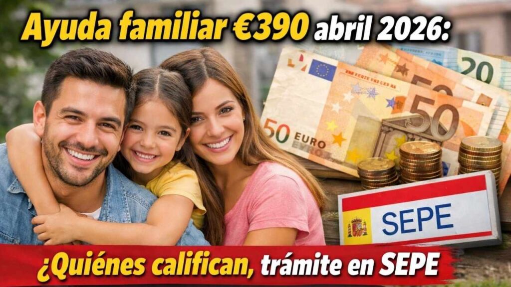 Ayuda familiar €390 abril 2026: quiénes califican, trámite en SEPE y calendario de cobro