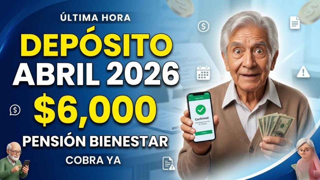 Depósito Pensión Bienestar abril 2026: $6,000 confirmados, cómo cobrar y quién accede