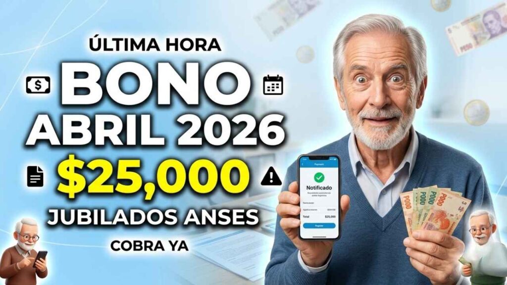 ANSES bono abril 2026 $25,000 extra para jubilados, pasos de solicitud y día de acreditación