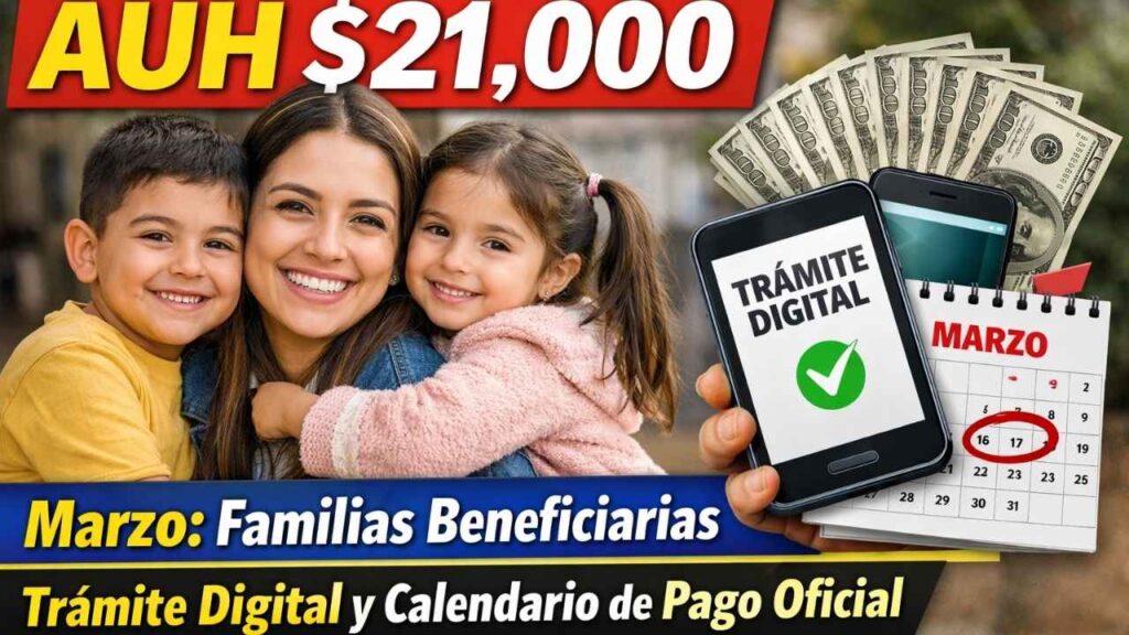 AUH $21,000 marzo familias beneficiarias, trámite digital y calendario de pago oficial