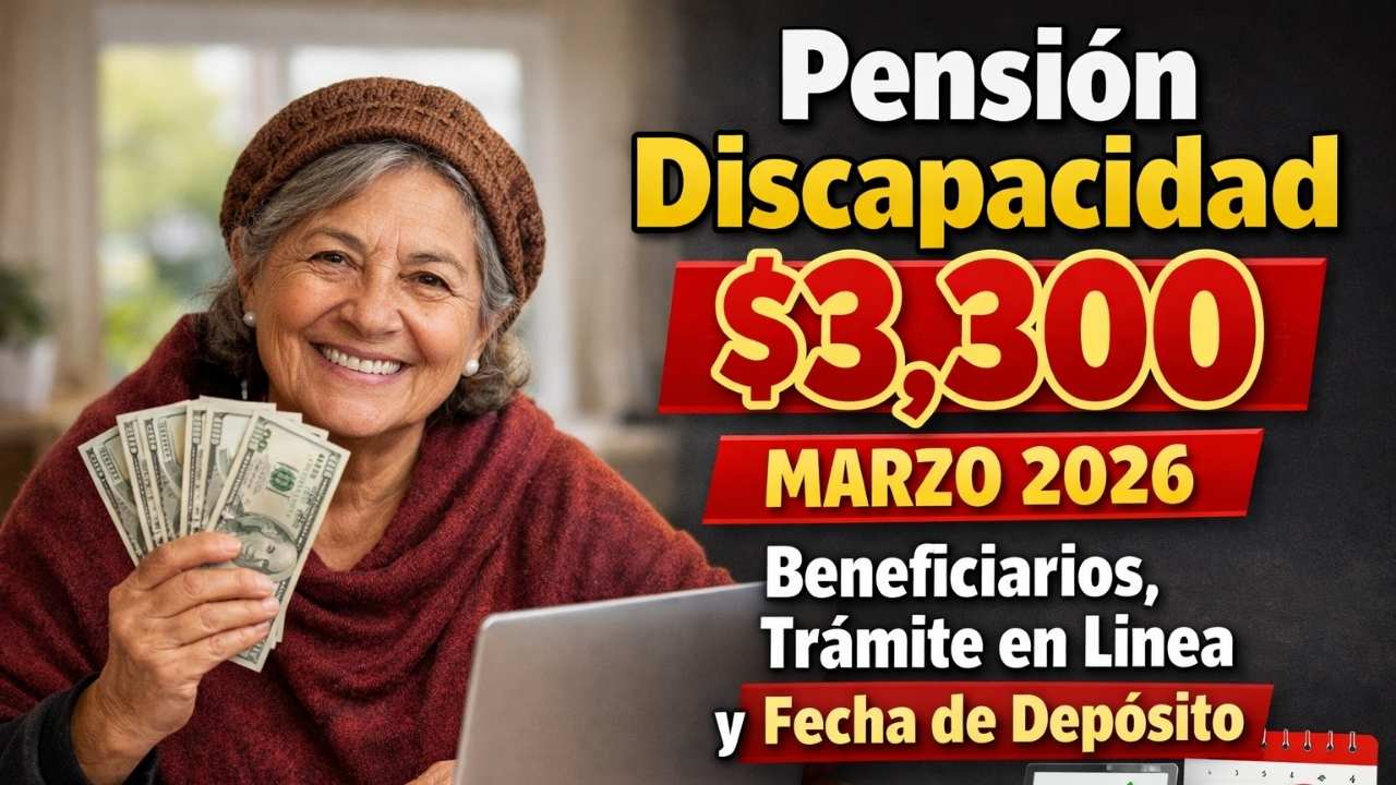 Pensión discapacidad $3,300 marzo 2026 beneficiarios, trámite en línea y fecha de depósito