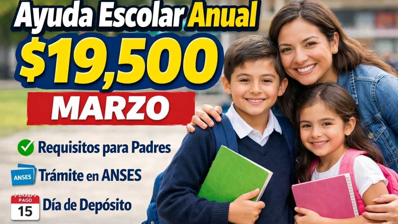 Ayuda escolar anual $19,500 marzo requisitos para padres, trámite en ANSES y día de depósito